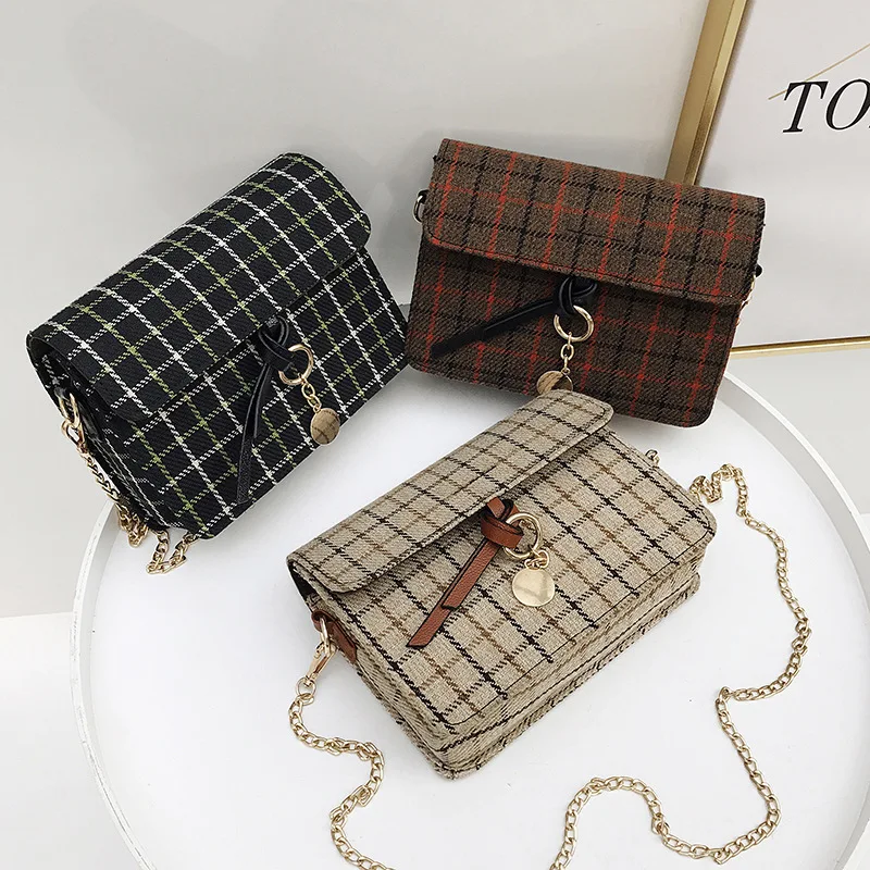 

2018 New Style WOMEN'S Fashion Handbag Fashion Korean-style INS Celebrity Style Versatile Woolen Cloth Bag Chain Bag Crossbody B