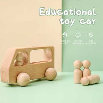 Wooden Peg Dolls Bus Children Educational Toys - Wooden Toys 5