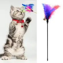 

Hot Sale Cat Toys Random Color Funny Pet Kitten Cats Bell Feather Stick Teaser Playing Wand Plastic Rod Training Toy for Home
