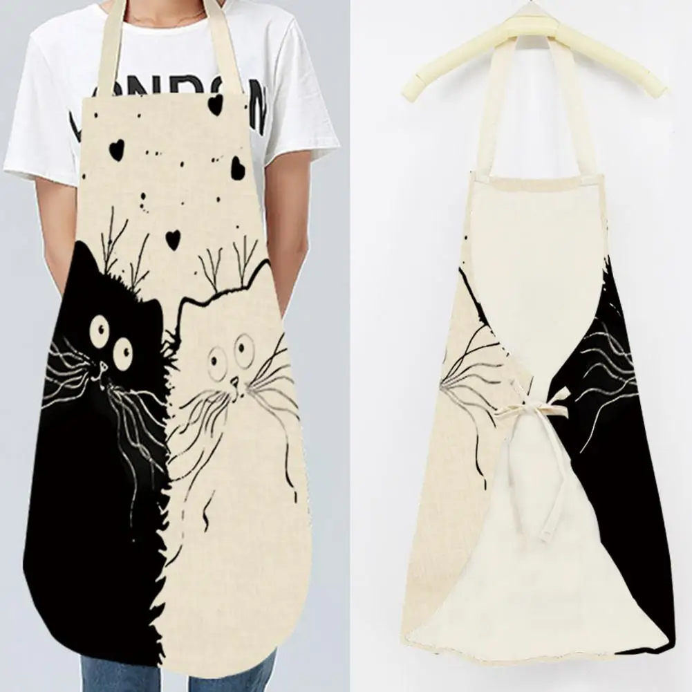 

Kitchen Apron Funny Dog Bulldog Cat Sleeveless Aprons Home Cleaning Tool 55x68cm Cotton Linen Easy Cleaning Waterproof Waist Bib