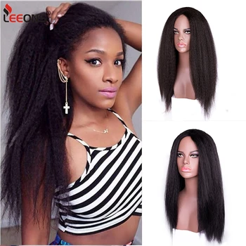 

Alileader Favourite Kinky Straight Wig Red Black Brown Synthetic Kinky Straight Wig Adjustable Fasteners Non-Lace Pure Color