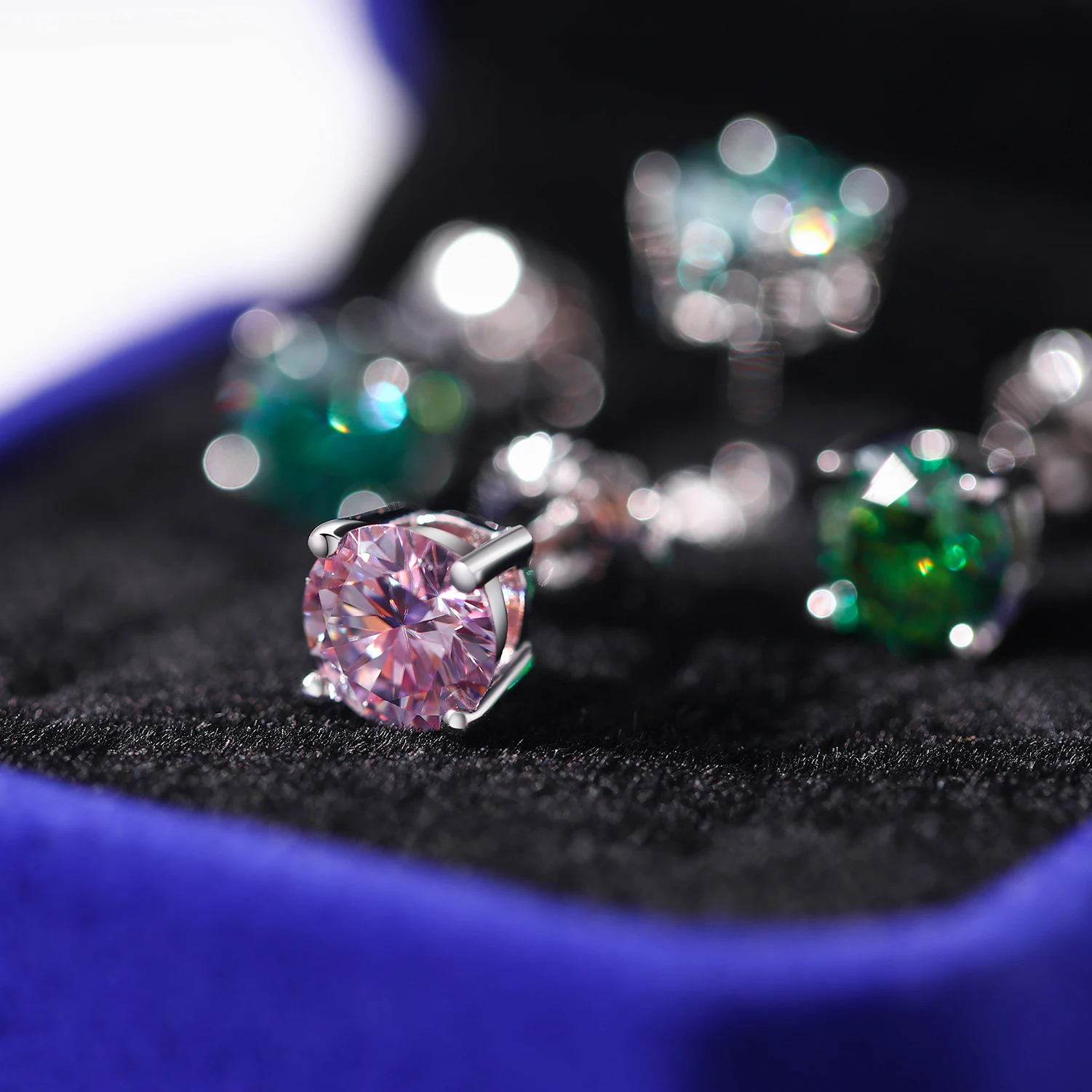 Real D Color VVS 1 Carat Blue Green Yellow Pink Color Round Cut Moissanite Stud Earrings For Women Men Screw Back Jewelry Gifts