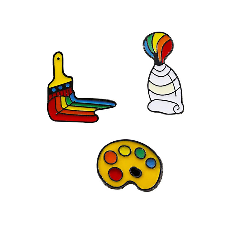 2-3pcs/set Rainbow Flag Brooch Cartoon Painting Tools Enamel Pins Heart Ice Cream Kid Jackets Collar Pin LGBT Metal Pride Badges - Окраска металла: Painting Tools