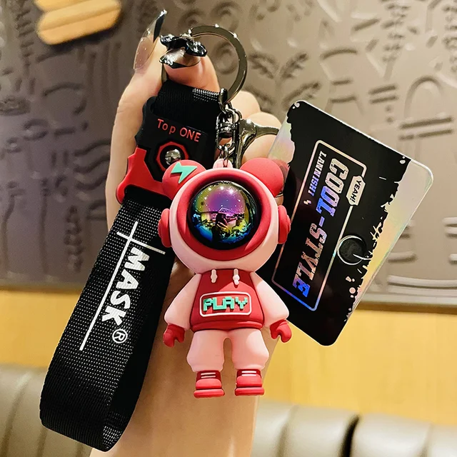 New Lightning Bear Metal Keychain Grey Purple Pink Green Doll Lovely Car Bag Keyring Girl Boy Couple Lover Knitted Lanyard Gift C Pink Bear