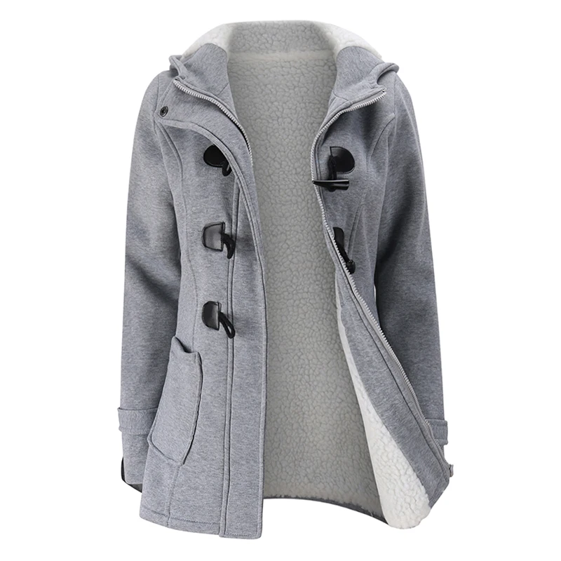 ANSELF Parka пальто женское с капюшоном Дафлкот куртка из искусственного меха Подкладка Пряжка молния спереди плюс размер теплая зимняя повседневная верхняя одежда