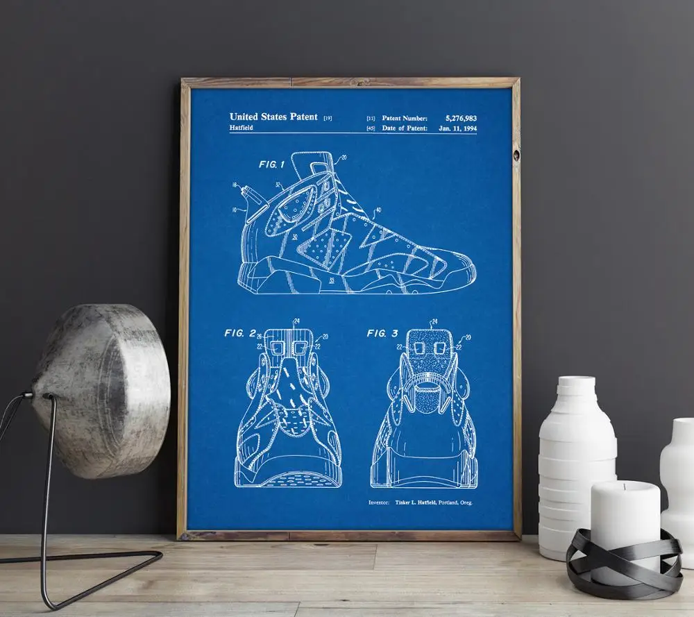 Запатентованные кроссовки для любителей Nike Air Jordan, настенная обувь, плакаты, декор комнаты, винтажный принт, схема, украшения стен