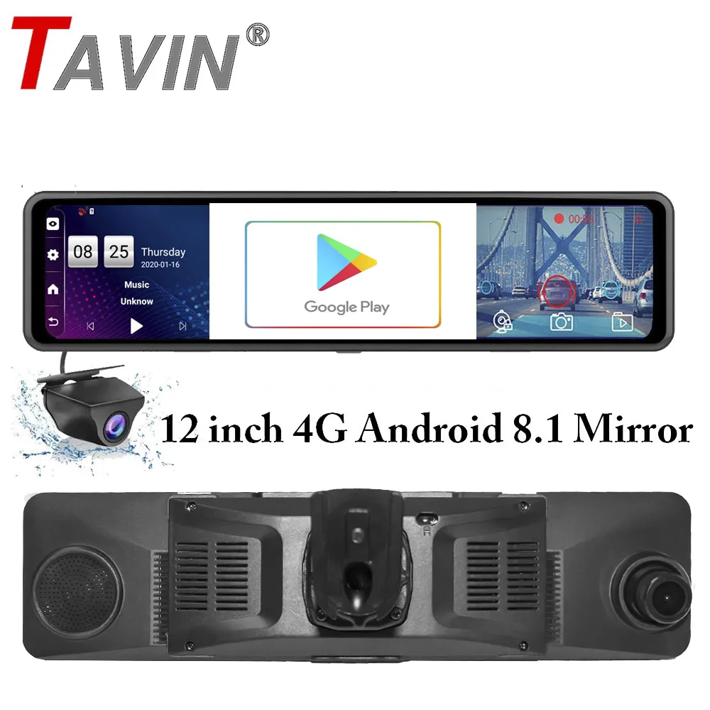 4G 12 &quotАвтомобильный видеорегистратор зеркало заднего вида Android 8 1 Dash камера 1080P