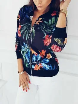 

Women Casual Floral Zip up Blazer Jacket Coat Tops Outwear Long Sleeve Plus Size