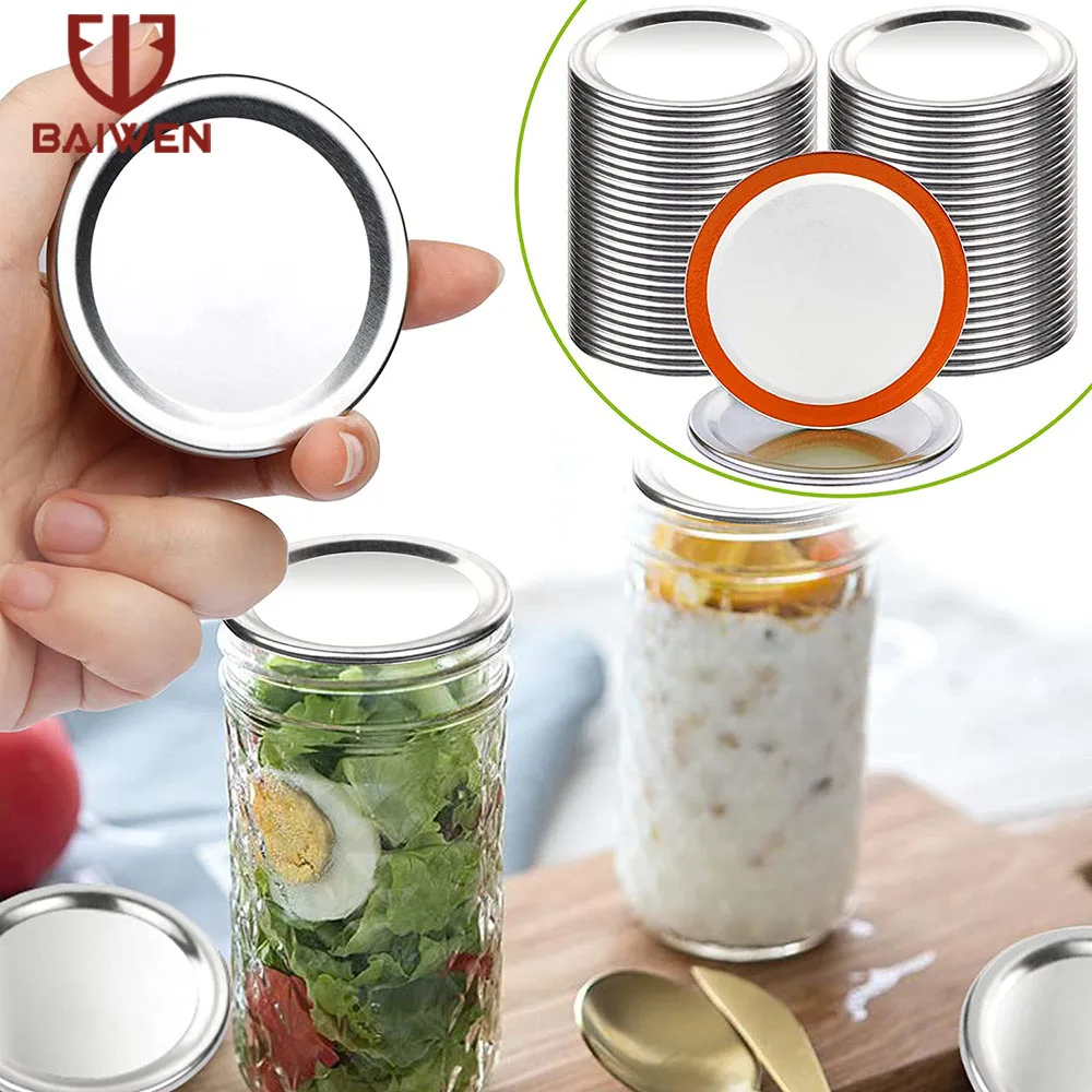 100pcs 70/86mm Regular Wide Mouth Mason Jar Canning Lids, Reusable Leak