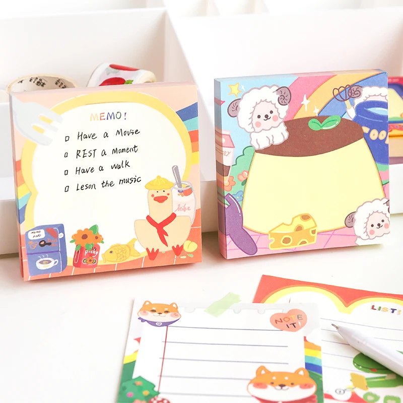 

100 sheets Self-adhesive notes Writable to do list notepad memo pad Kawaii Cartoon Patterns rainbow notepad