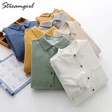 

Streamgirl Winter Warm Shirt Corduroy Velvet Jacket Loose Button Up Thick Warm White Blouse For Women Corduroy Shirt Loose 2020