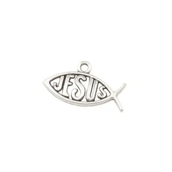 

Alloy Fish shape "jesus" 13x23mm Charms Pendants for Making Bracelet and Necklace (fish shape 150pcs) A-213