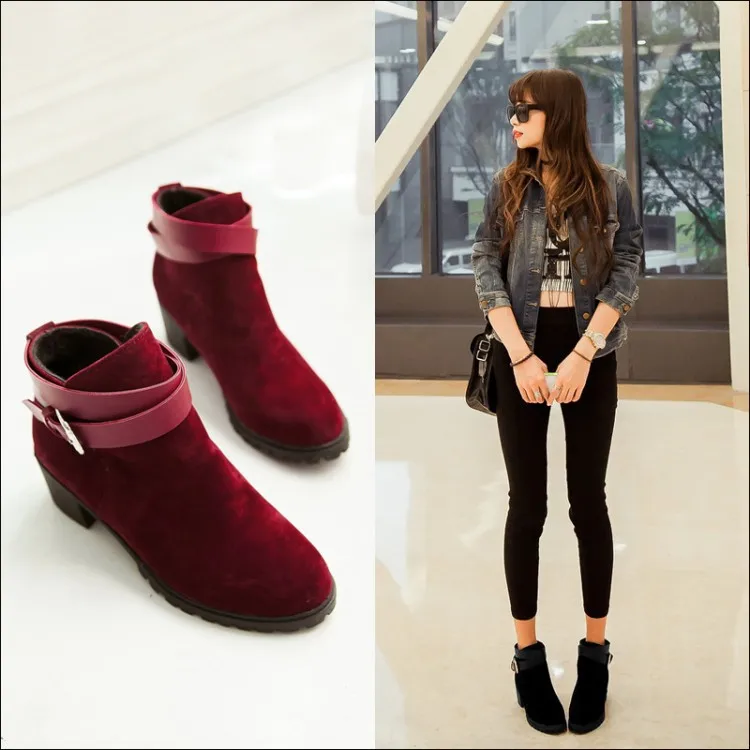 

AliExpress Run Dull Polish Block Heel Short Boots Belt Buckle Non-slip Shoe Sole Large Size WOMEN'S Shoes 8-6