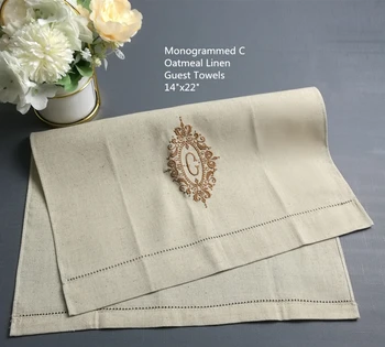 

Set of 12 Monogrammed Guest Towel 14*22"Hemstitch Oatmeal Linen Tea Towel Cleaning Cloth Guest Hand Dish Kitchen Bathroom Towels