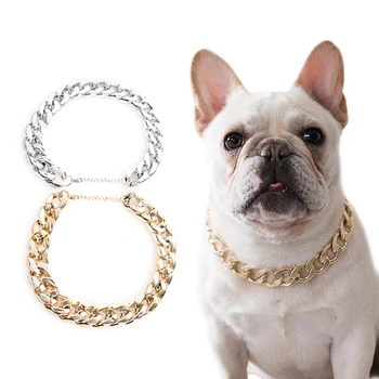

Hot new Dog Snack Chain Teddy French Bulldog Necklace Silvery/Golden Pet Accessories Dogs Collar dog collar dogs accessoires