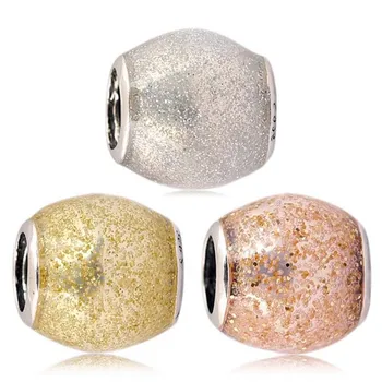 

New 925 Sterling Silver Bead Charm Rose Golden & Silver Enamel Glitter Ball Beads Fit Pandora Bracelet Bangle Diy Jewelry