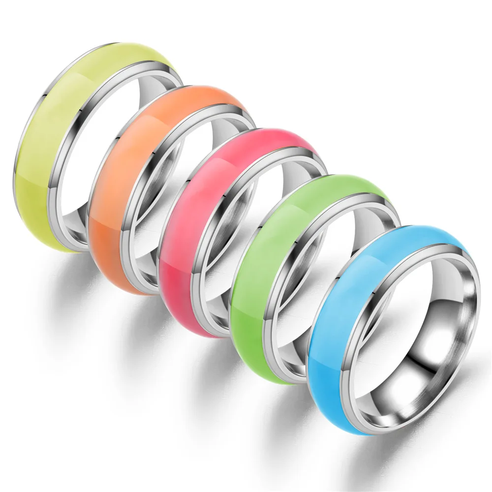 Anillos luminosos de acero inoxidable para hombre y mujer, joyería brillante en la oscuridad, Color azul, rosa y verde, ZL-001