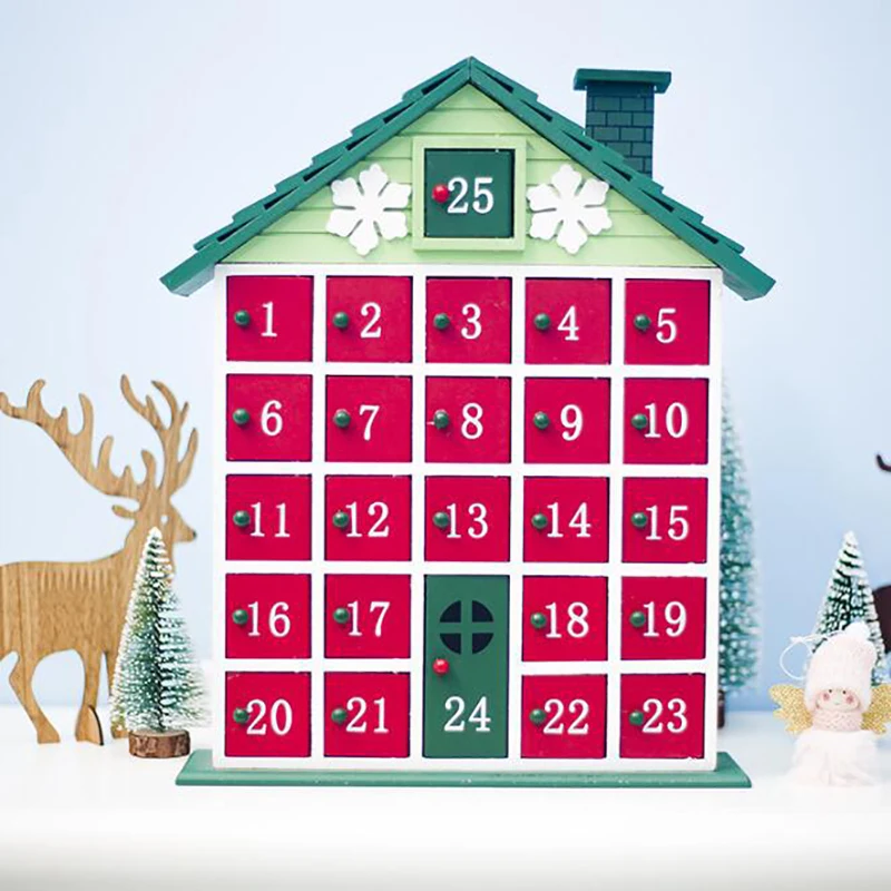 Christmas Calendar Storage Box Decoration DIY Wooden House Countdown Advent | Дом и сад