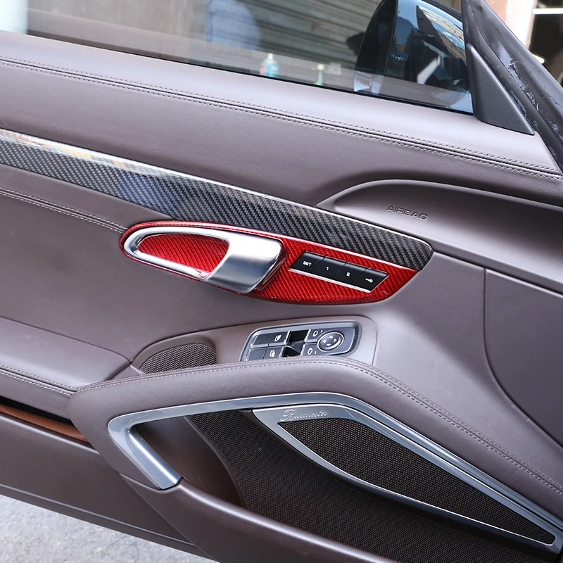 2 предмета Красный Реальные углеродного волокна для Porsche 911 718 2012- Автомобильный интерьер дверная ручка рамка крышка Накладка аксессуары