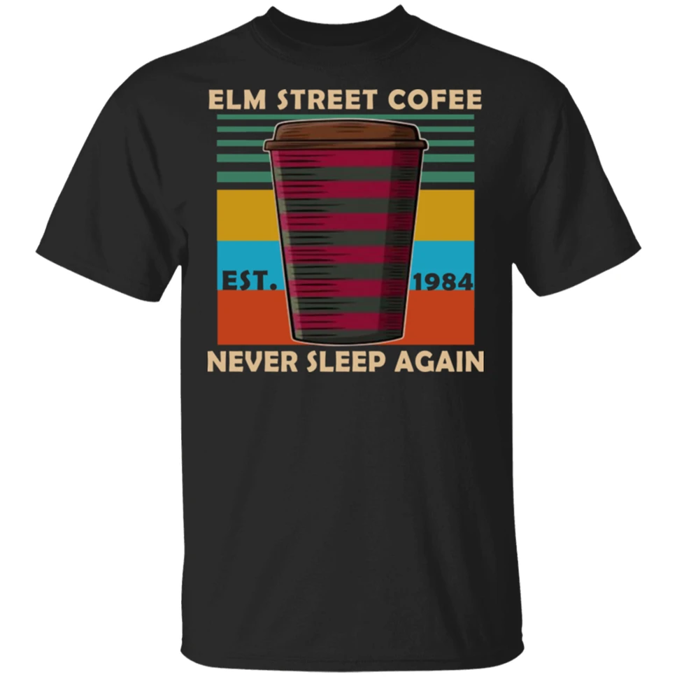Elm Street Coffee Never Sleep Again Vintage T-Shirt Black-Navy For Men-Women Trendy Streetwear Tee Shirt | Мужская одежда