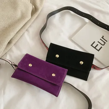 

Magnet Button woman Belt Women Pure Color Square Flock Buckle Solid Color Girl's Messenger Bag Chest Bag Waist Bags heuptas