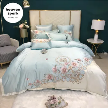 

Discount Luxury Bedding Sets Egyptian Cotton Embroidery Beautiful Duvet Covers King Size Flower Bed Sheets Silk Bedset Nordica 2