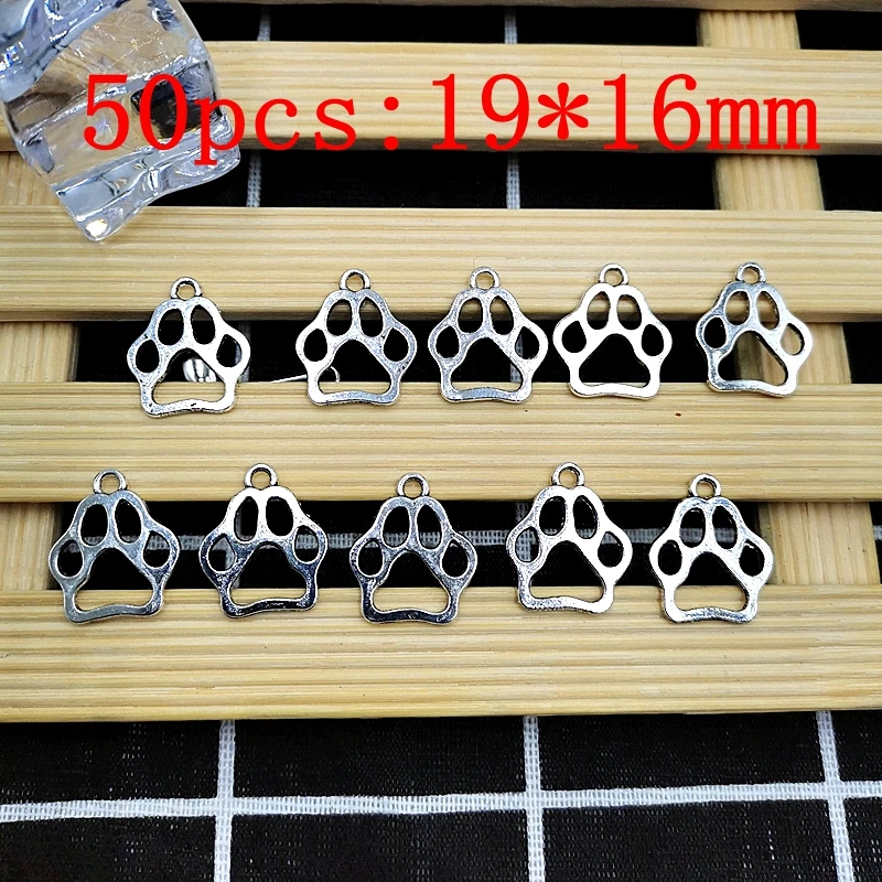 

50pcs / 1Pack Personality Jewelry Pendant Accessories Silver Dog Paw Model Metal Jewelry Keychain Necklace Ornament