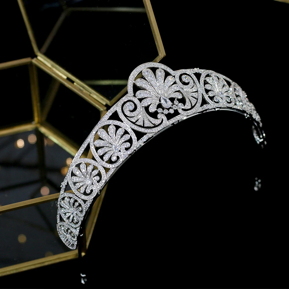 Luxury European royal headdress and crown AAA CZ crystal princess beauty pageant engagement wedding bridal hair accessories