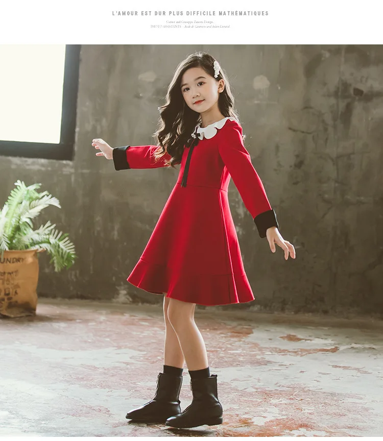 Г. Осенние платья с длинными рукавами для девочек милые детские платья в Корейском стиле с листьями лотоса Новые плотные осенние платья для маленьких девочек#8048
