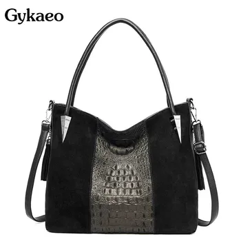 

Gykaeo Designer Handbags High Quality Fashion Crocodile Pattern Women Messenger Bags 2020 Winter Lady Velour Tote Bag Sac A Main