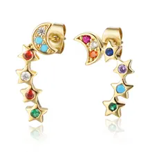 Настоящие микро серьги-гвоздики в форме звезды и Луны, цветные CZ серьги для женщин, трендовые серьги-гвоздики для женщин, Прямая поставка