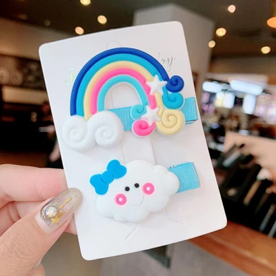 2rainbow cloud blue На возраст от 2 до 6 лет шт./компл. мультфильм, аксессуары для волос, симпатичные комплекты одежды для детей, радуги и облака леденец на палочке заколки для волос для девочек, детские заколки клипсы Утконос повязка на голову - Цвет: 2rainbow cloud blue