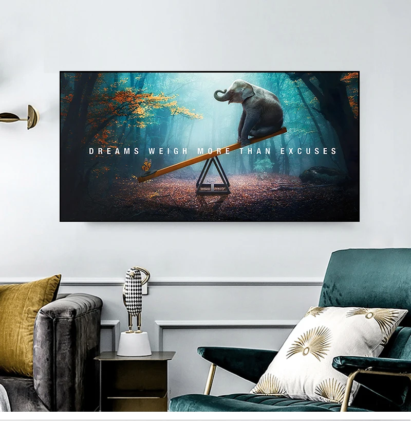 Painting Poster Print Letter Dreams Weigh More Than Excuses Wall Art Picture Living Room Decor Animal Motivational Quote Canvas