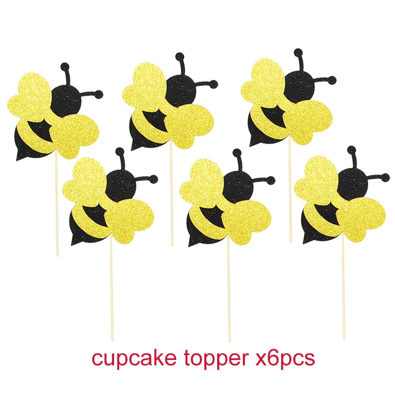 Bumble Bee тема вечерние DIY принадлежности для детей день рождения украшения шар гирлянда одноразовая посуда набор детский душ поставка - Цвет: bee topper x6pcs