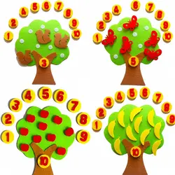 Crianças montessori brinquedos diy não tecido apple tree números contagem brinquedo de matemática brinquedos educativos aprendizagem para crianças auxiliares de ensino