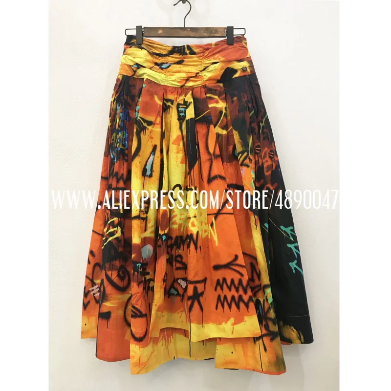 

2020 Women's 100%Cotton Printed Skirt Graffiti Printed Skirt Fashion casual A-shape High Quality Street High waist skirt
