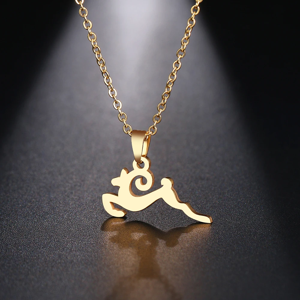 

DOTIFI Stainless Steel Necklace For Women Man Jumping Deer Choker Pendant Necklace Engagement Jewelry