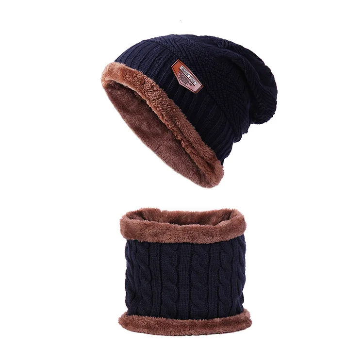 Зимний мужской вязаный комплект, шерстяная шапка, увеличивающая тепло, на открытом воздухе, Лыжные шапки, шарф Skullies Beanie+ мягкий шарф, комплект из двух предметов