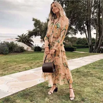 

[LDYRWQY] Printed Funnel Lace Up Dress Zippers Knee-Length Regular Office Lady Polyester Full Sheath