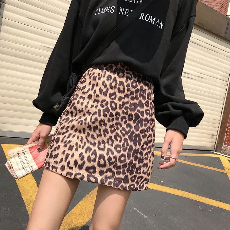 Сексуальная замшевая юбка с леопардовым принтом женская летняя облегающая