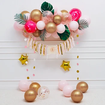 

Baby full moon hundred days feast macaron balloon chain decoration birthday children birthday party dessert table wall layout
