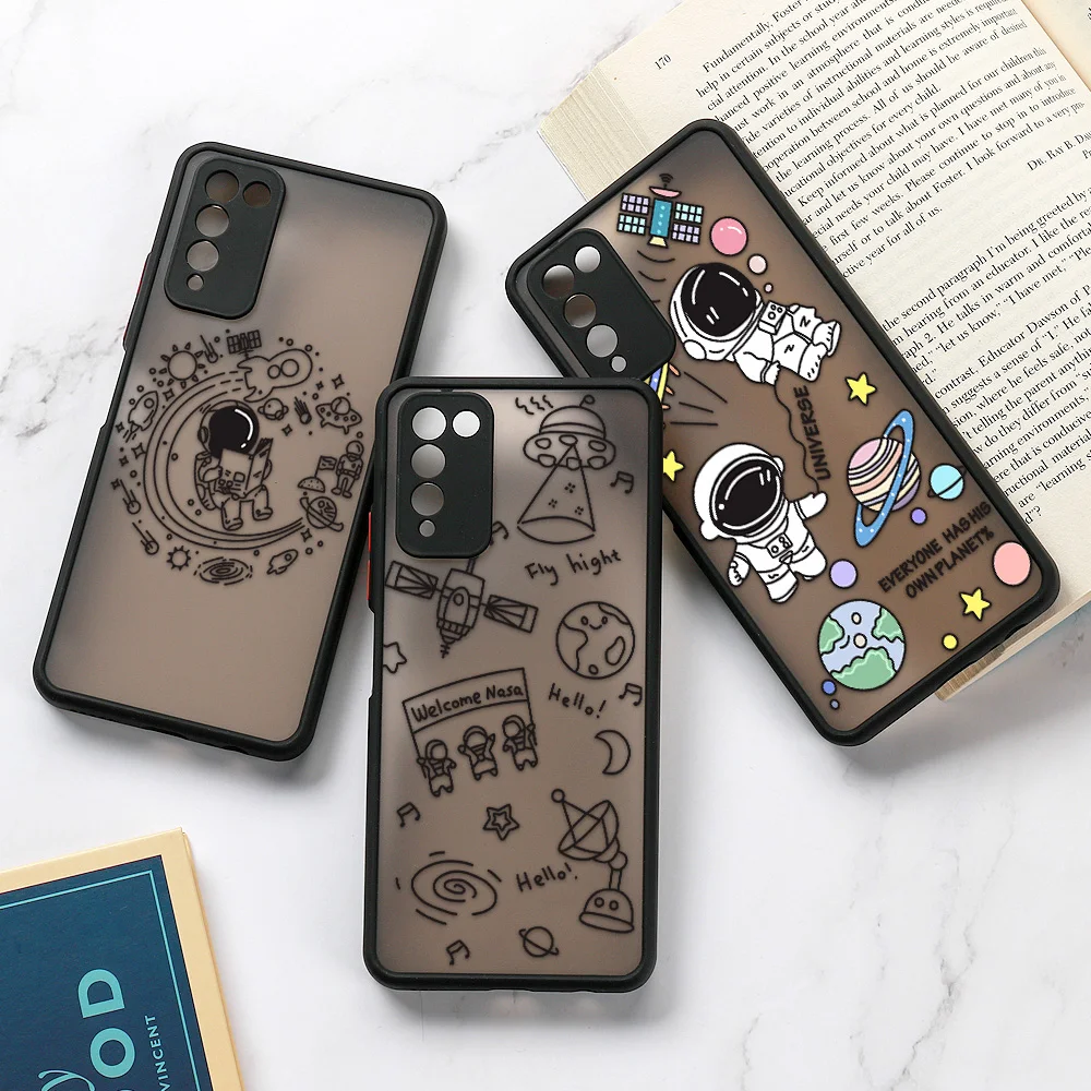 Case For Huawei P30 Pro Case P50 P40 Lite Hard Fundas Honor 8X 9A 20 10X 30 Lite Nova 5T Cartoon Astronaut Cover Lens Protection