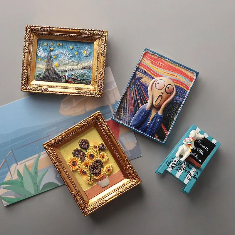 Mona Lisa van gogh Sunflower World famous paintings 3d refrigerator magnetic stickers fridge magnets home decoration collection magnetic fridge magnets magnetic sticker magnetic fridge stickers refrigerator decor