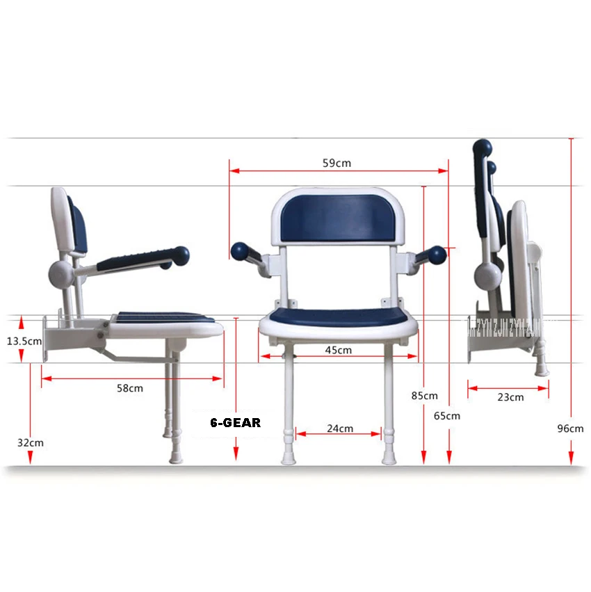 Настенный стул для ванной комнаты Алюминий Ванная комната стены Складная Скамья 6-Шестерни Регулировка скорости для душа откидное кресло для душа откидное сиденье