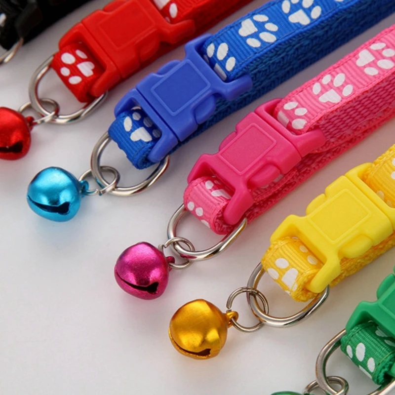 The New Pet Collar, Adjustable Colored Collar with Bell for Positioning and Cat Paw Dog Print Traction Accessories
