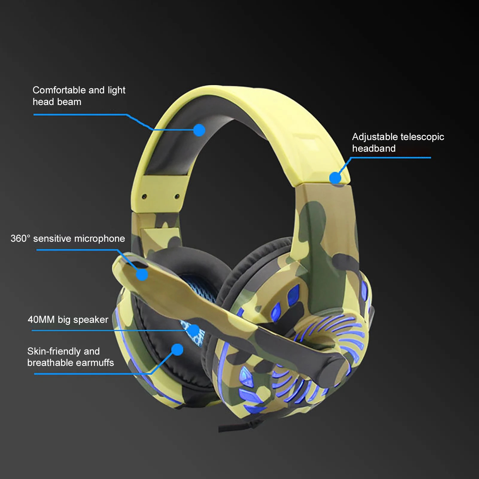 Wired Stereo Sound LED Light Gaming Headset Noise Canceling Earphone Headphone
