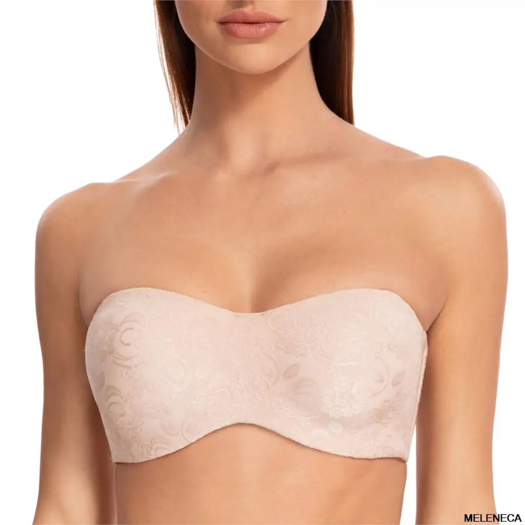  MELENECA Sujetador sin tirantes para mujer para busto grande,  sin forro, bandeau con aros, Beige : Ropa, Zapatos y Joyería