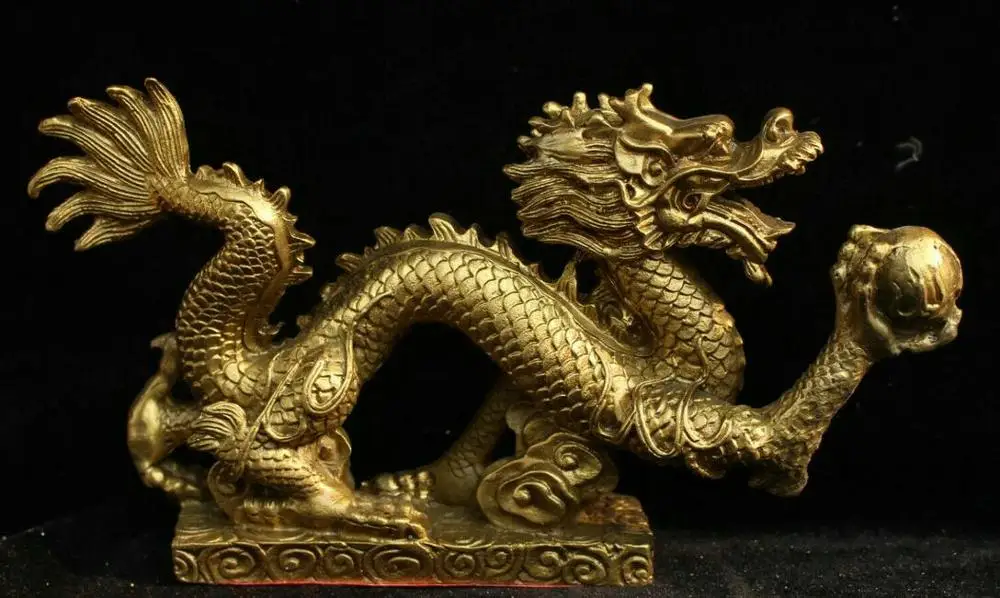 Китайская народная латунная статуя счастливого животного фэн-шуй Статуя Дракона