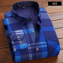 Осень зима толстый флис платье рубашки для мужчин с длинным рукавом Бизнес Повседневная рубашка мужчин s плед хлопок теплый бархат Формальные Camisa