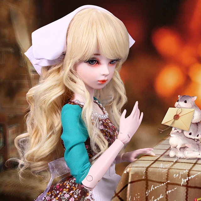 US $136.90 MODIKER 1/3 23 Joints Movable Dressup Princess Blond Hair headkerchief BJD Doll Maid outfit Set Act